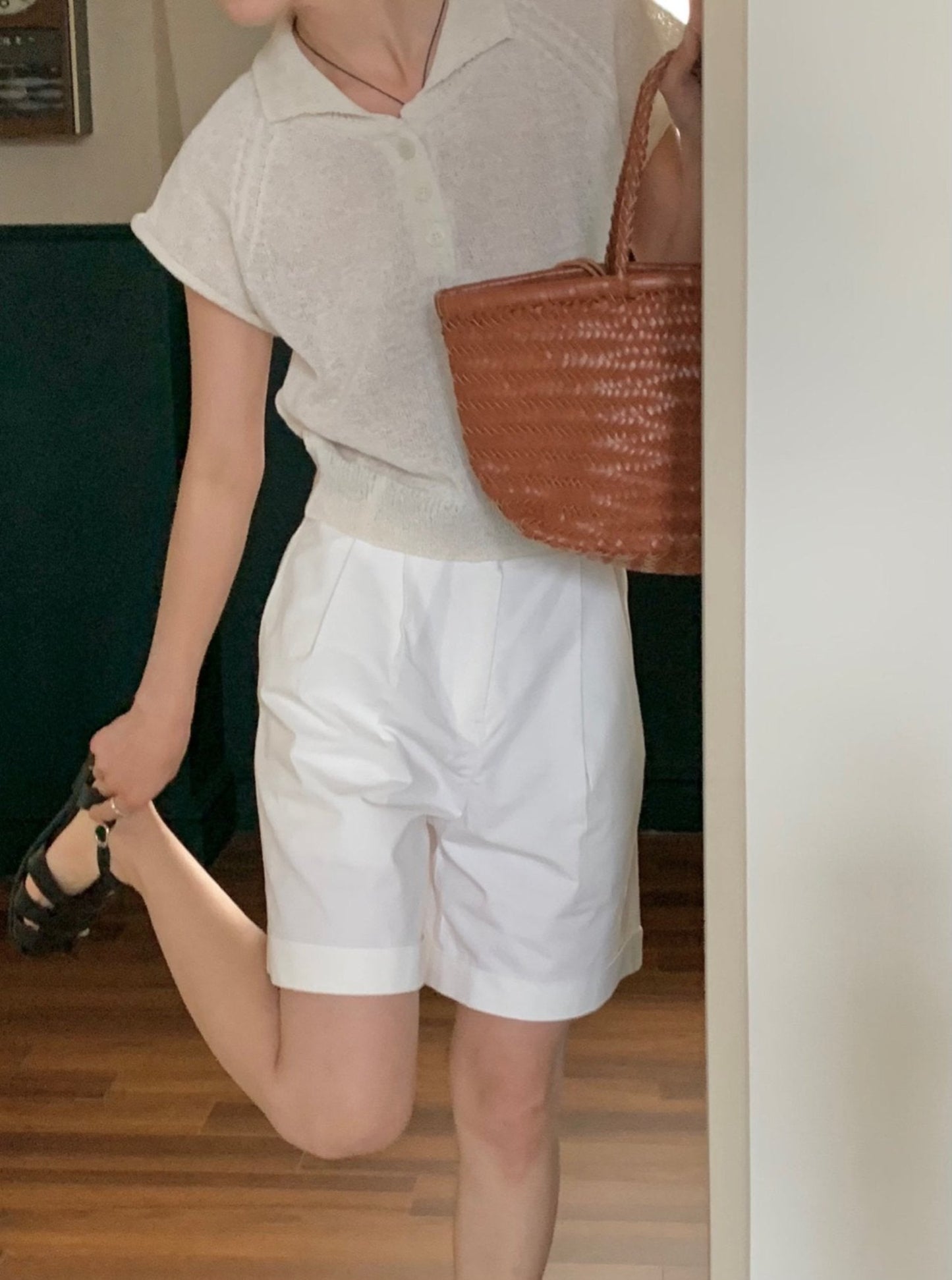 Collar Short Sleeve Knit