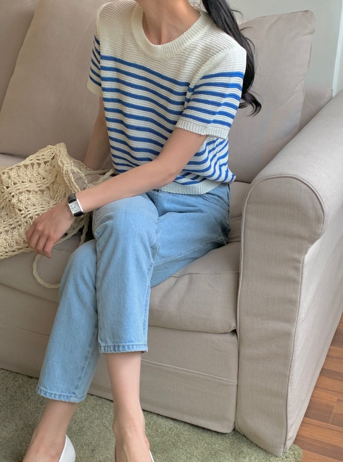 Stripe Short Sleeve Knit Top