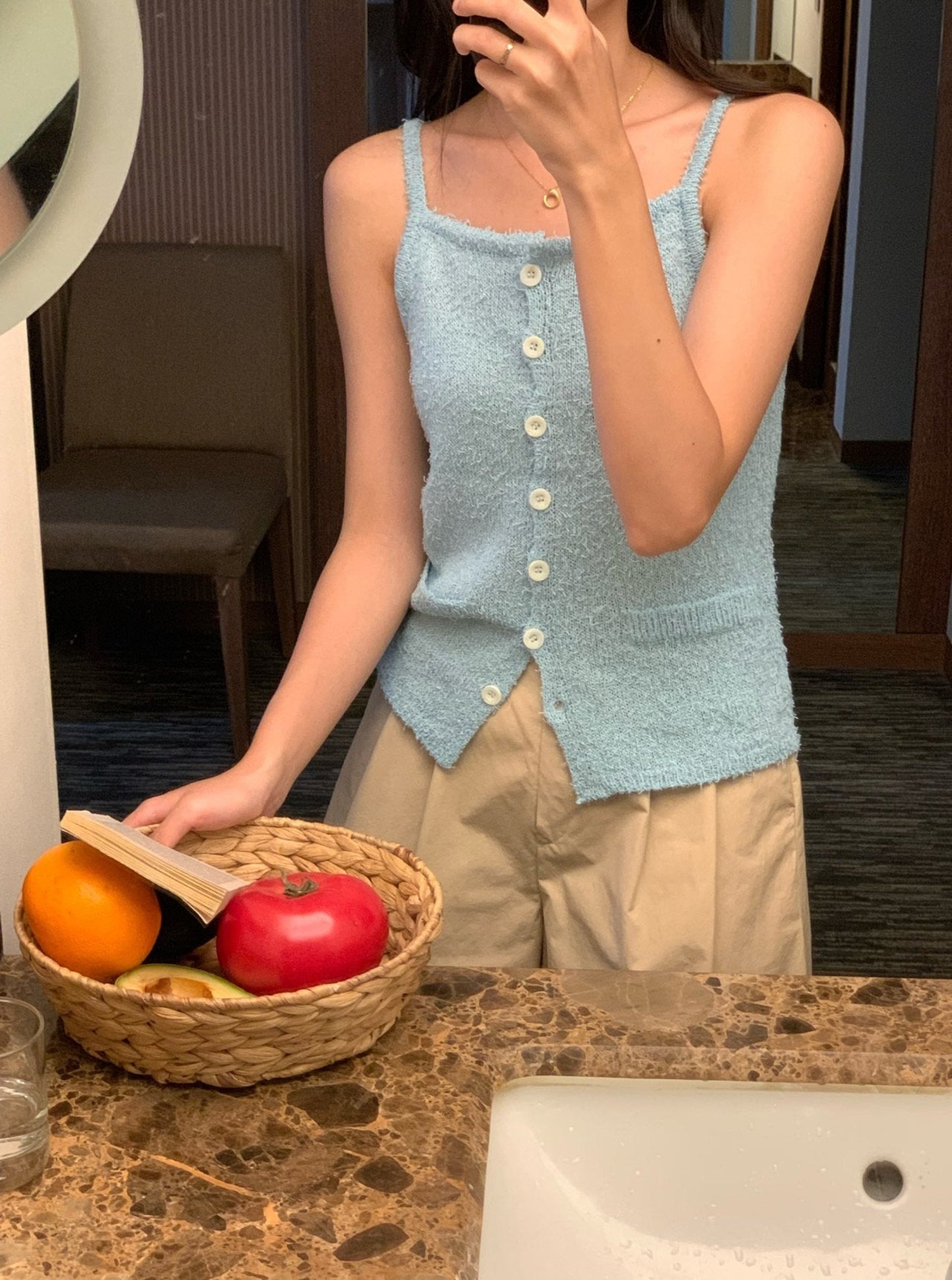 Button Bustier Knit Cami