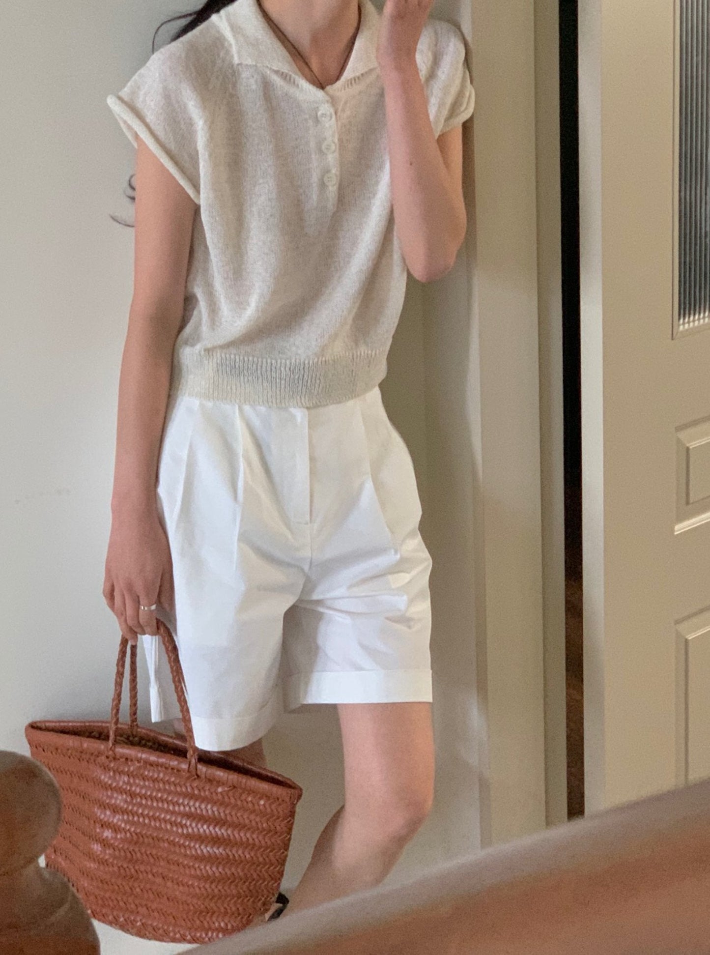 Collar Short Sleeve Knit