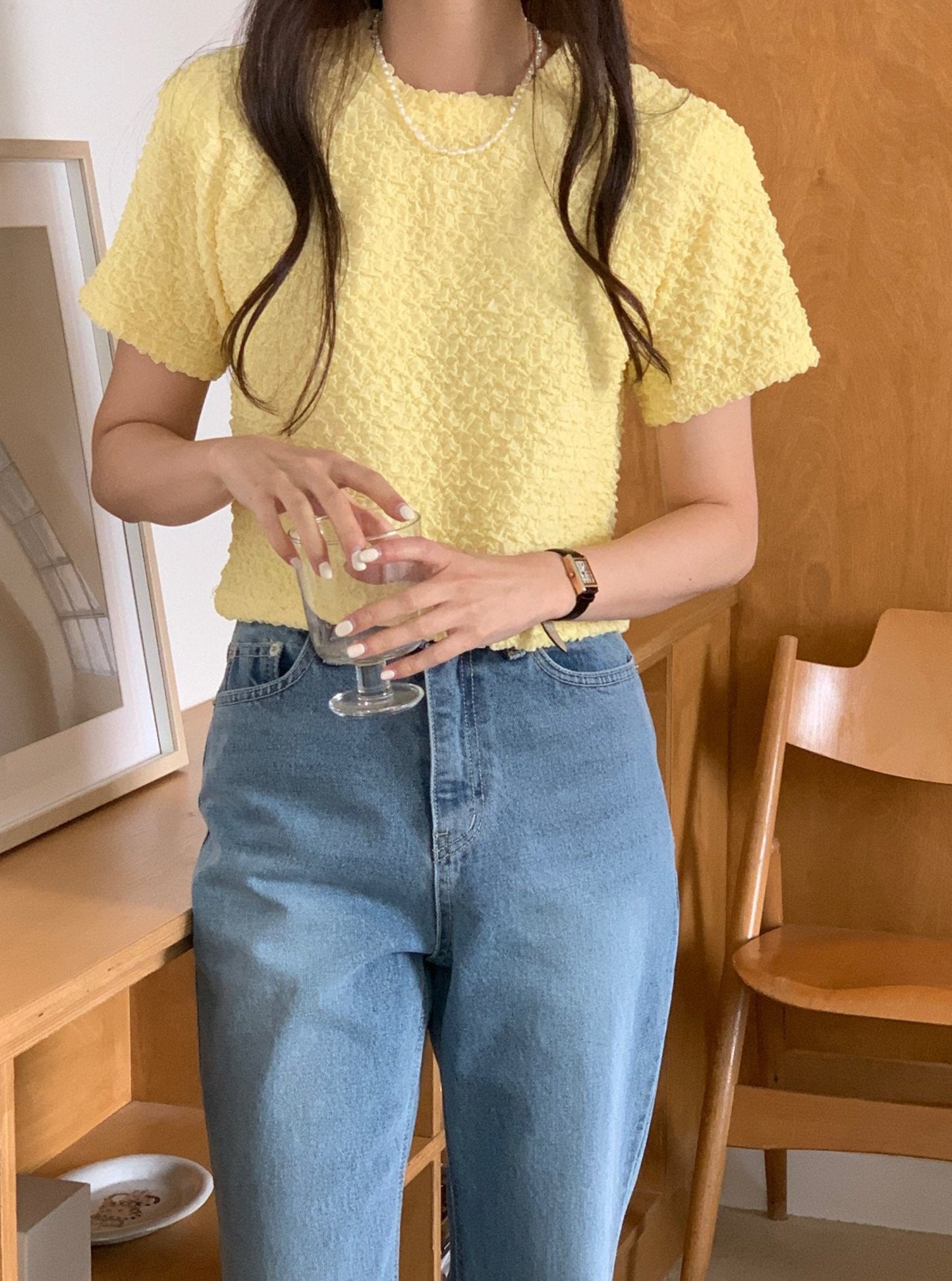 Textured Short Sleeve Blouse