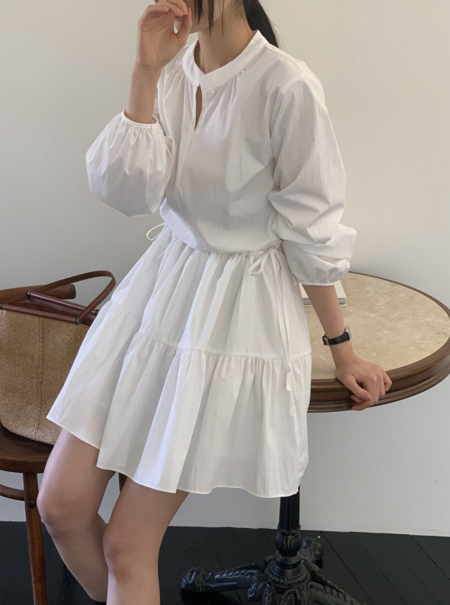 String Tiered Shirt Dress