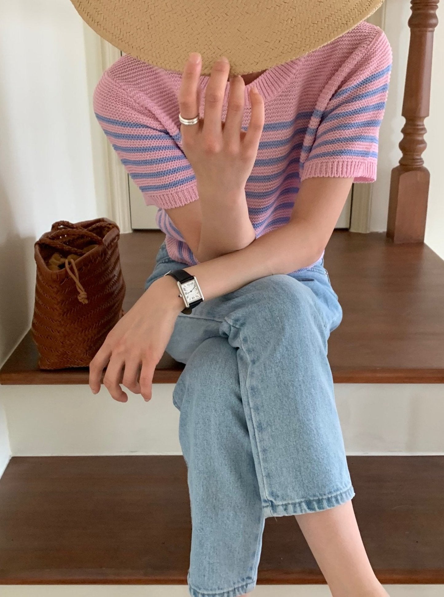 Stripe Short Sleeve Knit Top