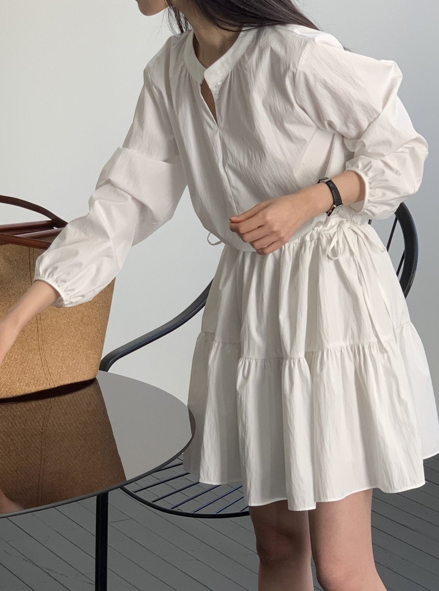 String Tiered Shirt Dress