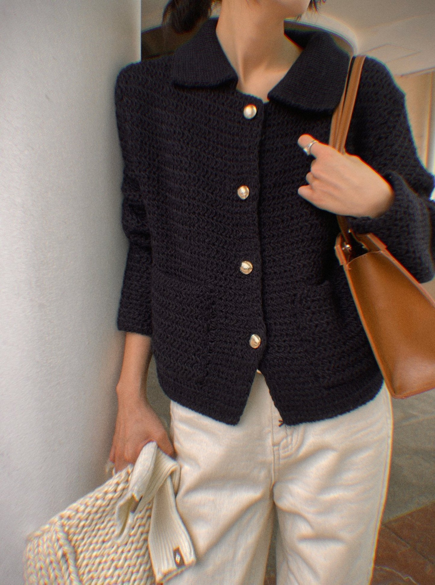 Collar Wool Gold Button Cardigan