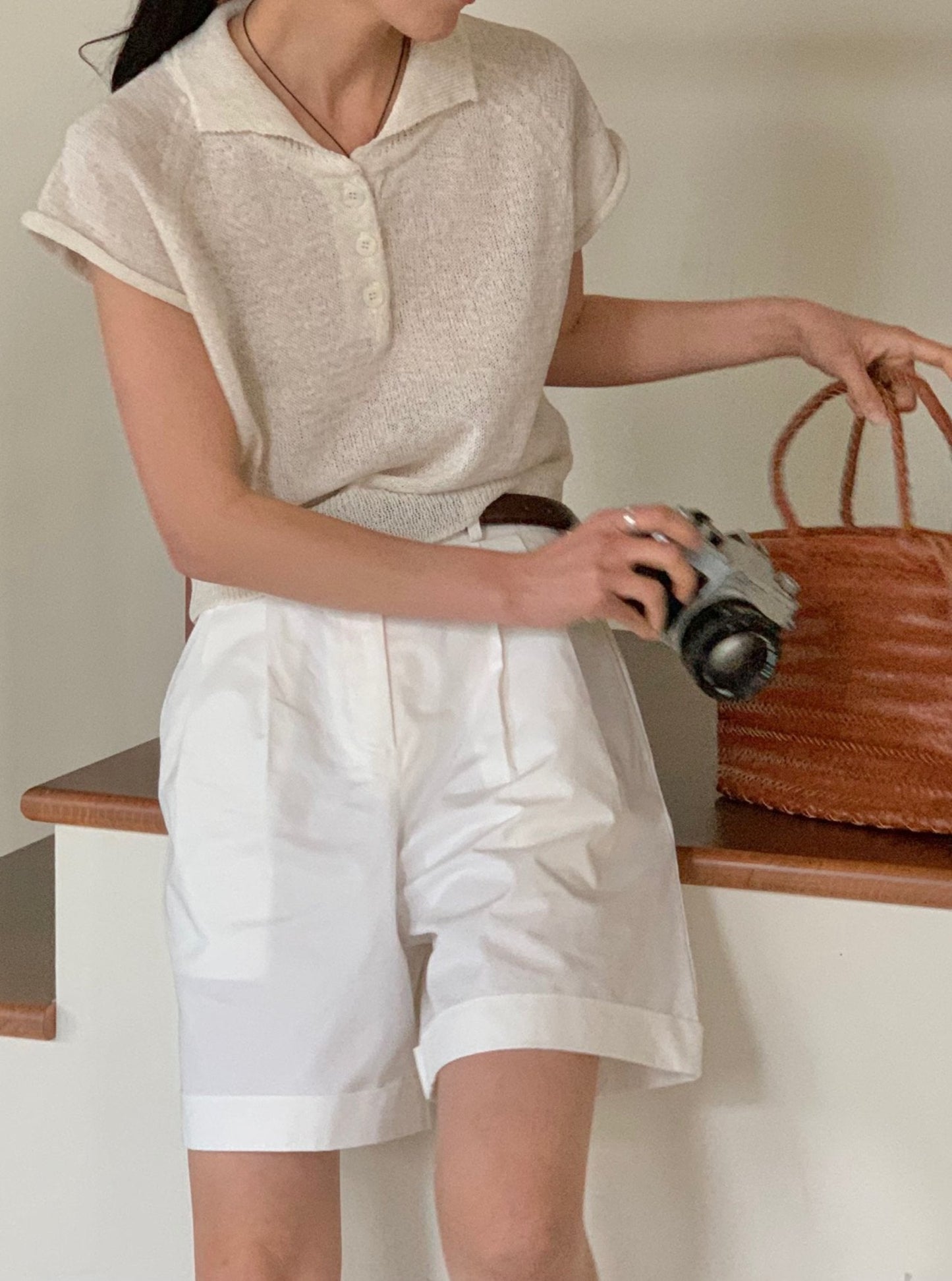 Collar Short Sleeve Knit