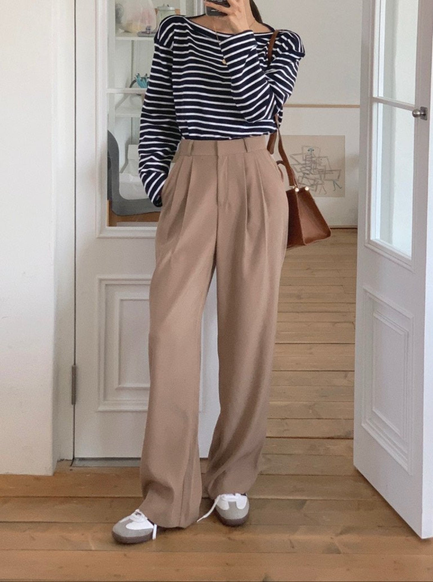 High Waisted Pleated Wide Trouser