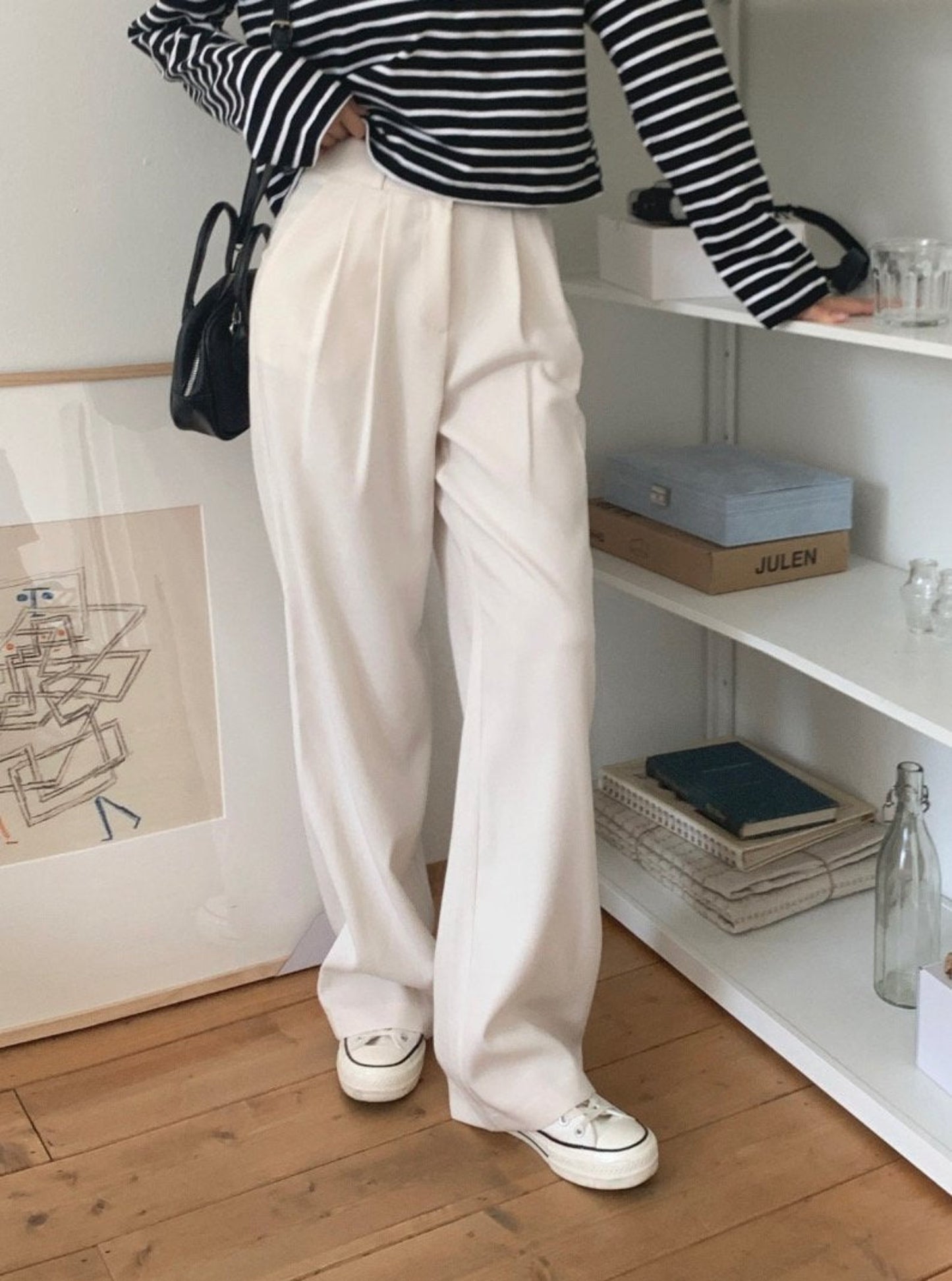 High Waisted Pleated Wide Trouser