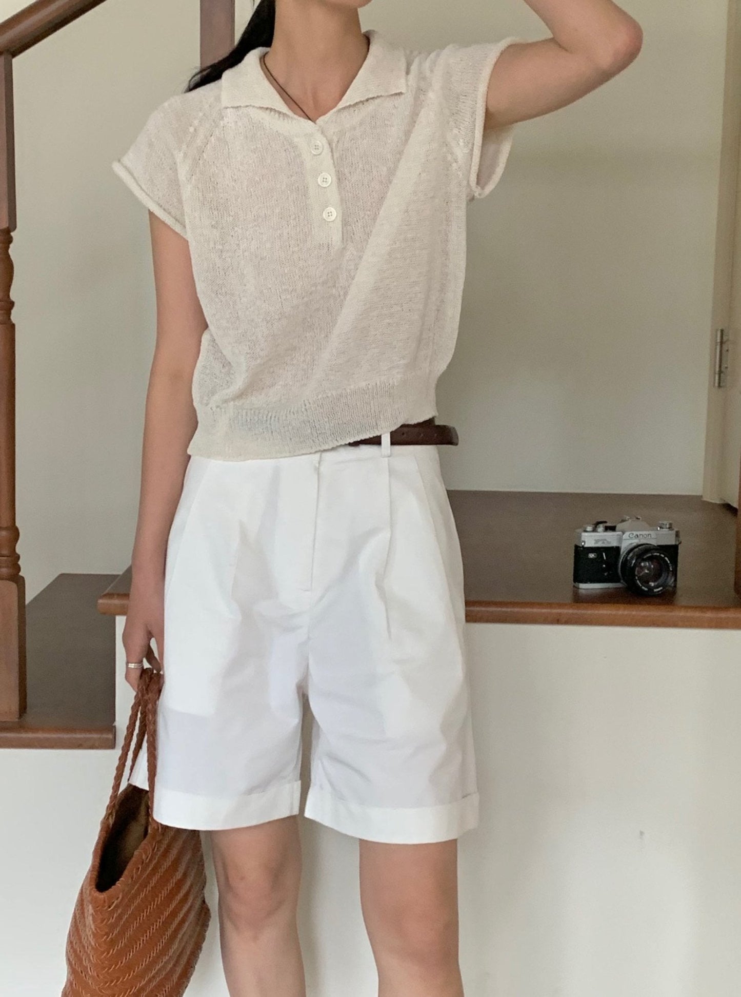Collar Short Sleeve Knit