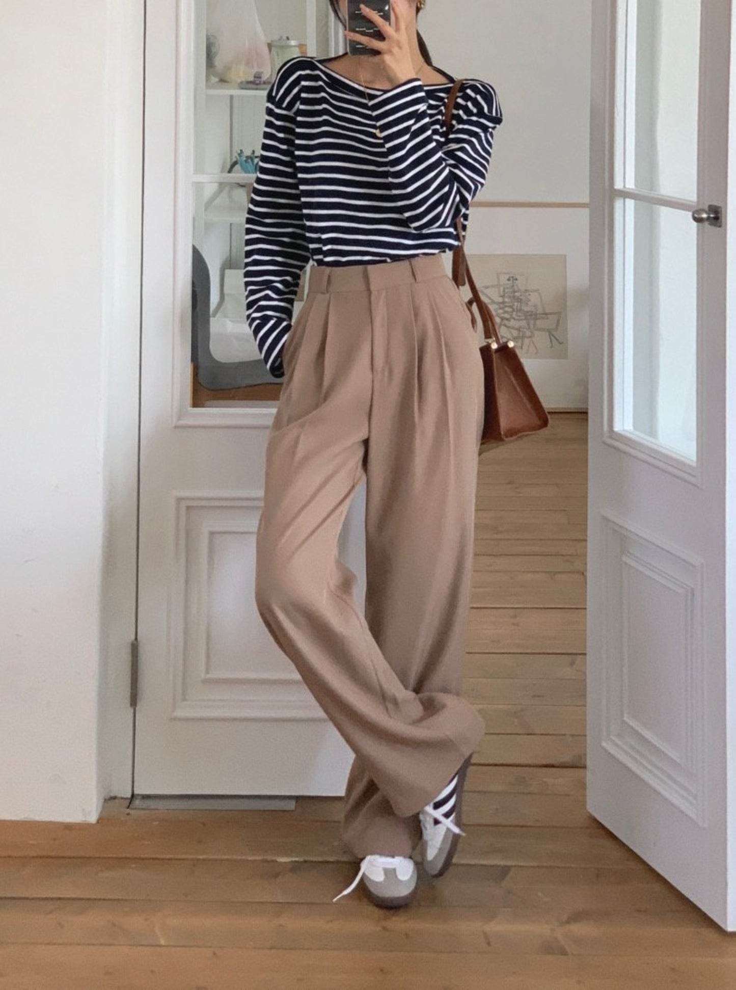 High Waisted Pleated Wide Trouser