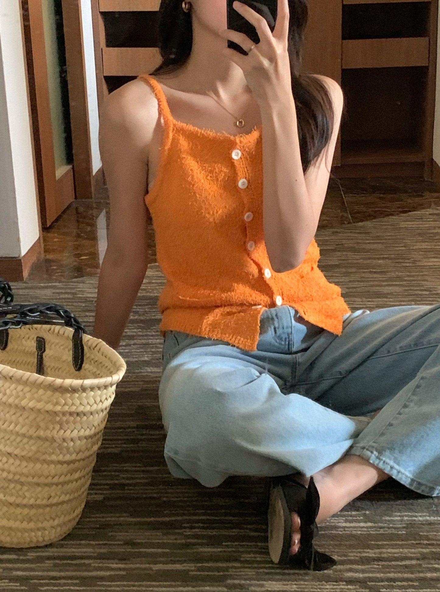 Button Bustier Knit Cami