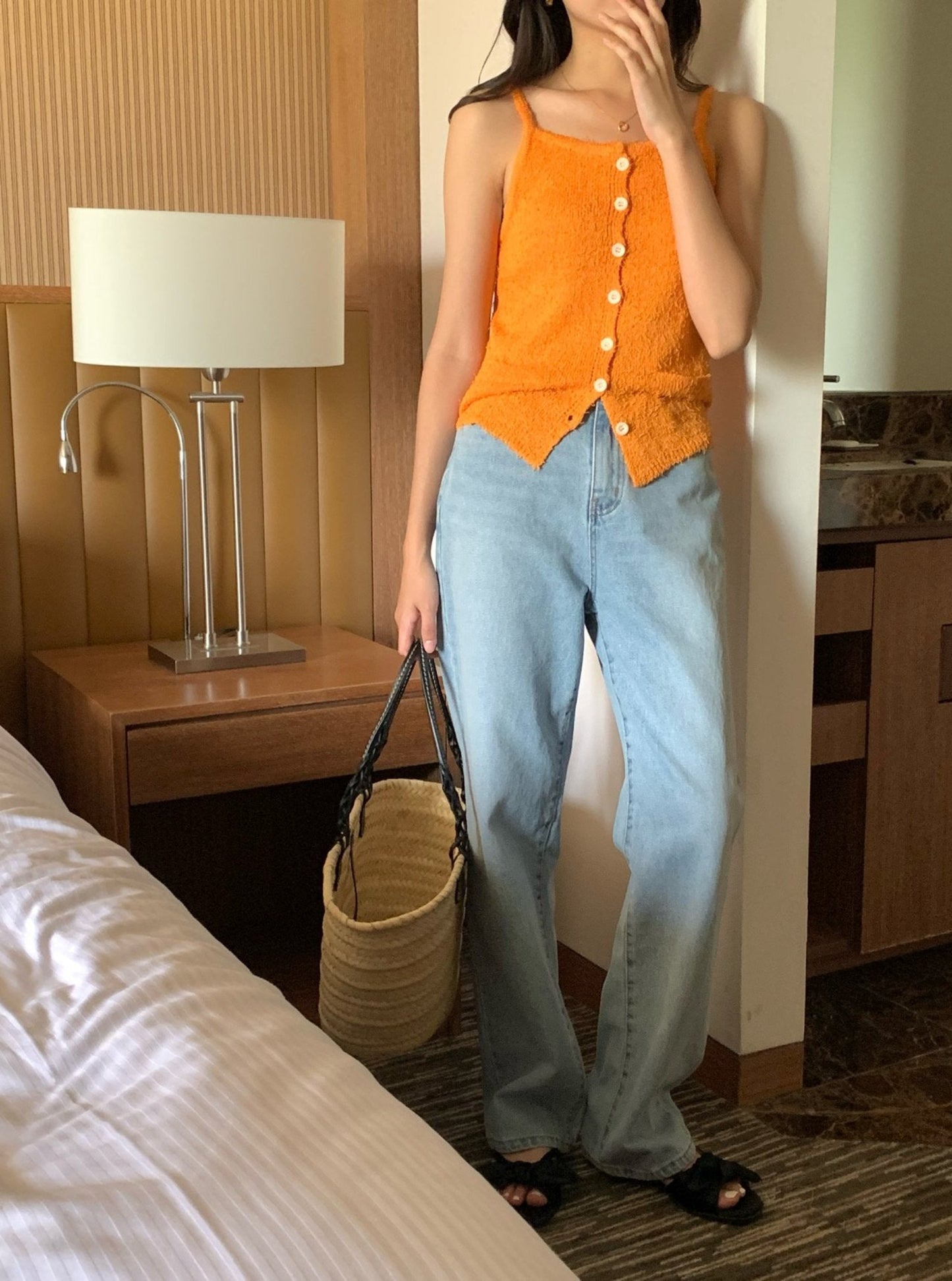 Button Bustier Knit Cami