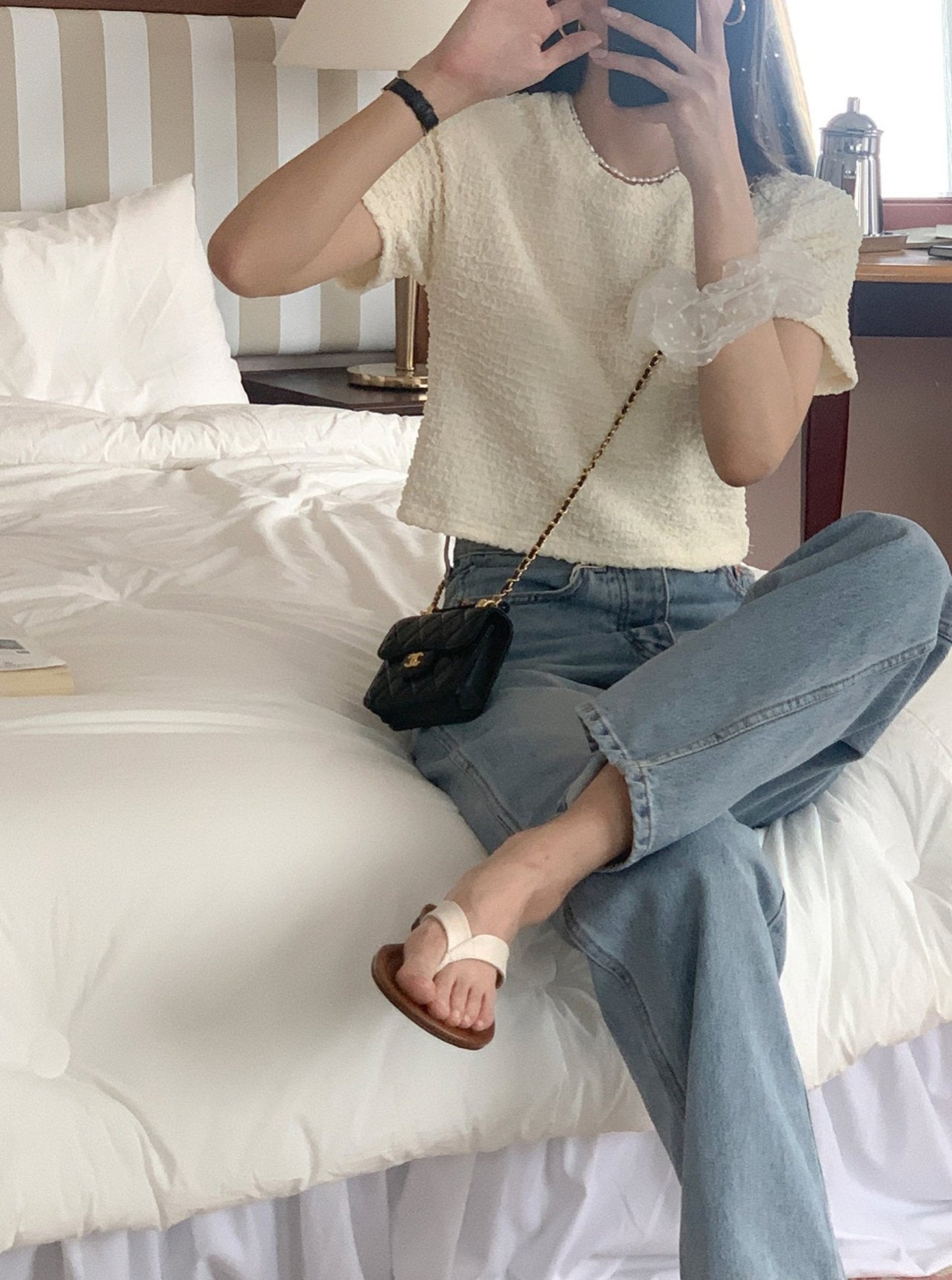 Textured Short Sleeve Blouse