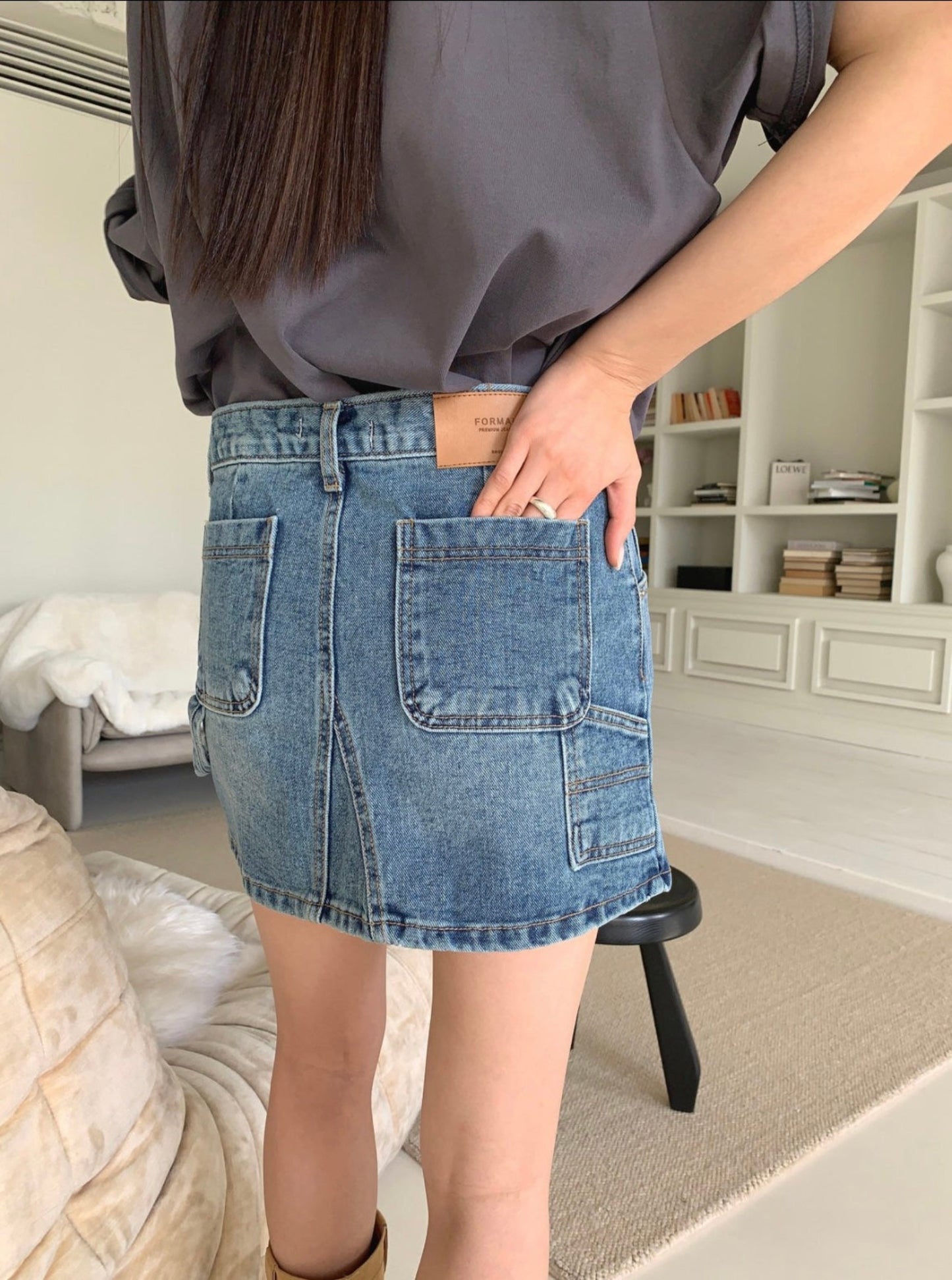 Low Rise Denim Utility Skirt