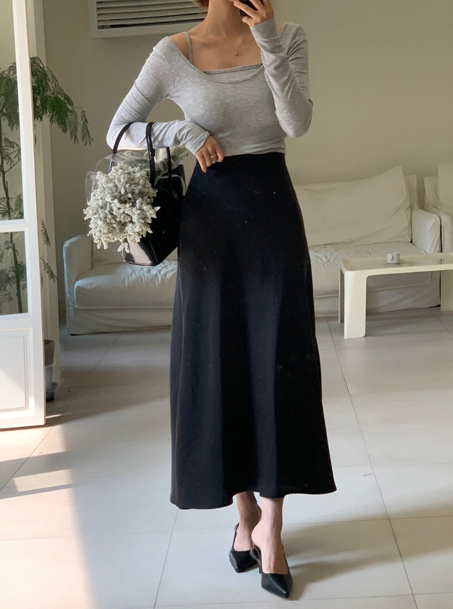 Satin Midi Skirt