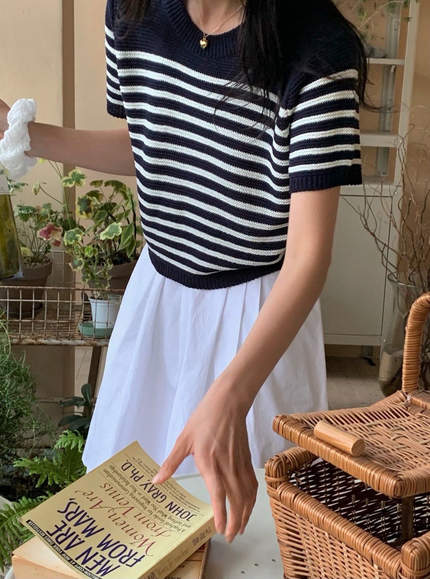 Stripe Short Sleeve Knit Top