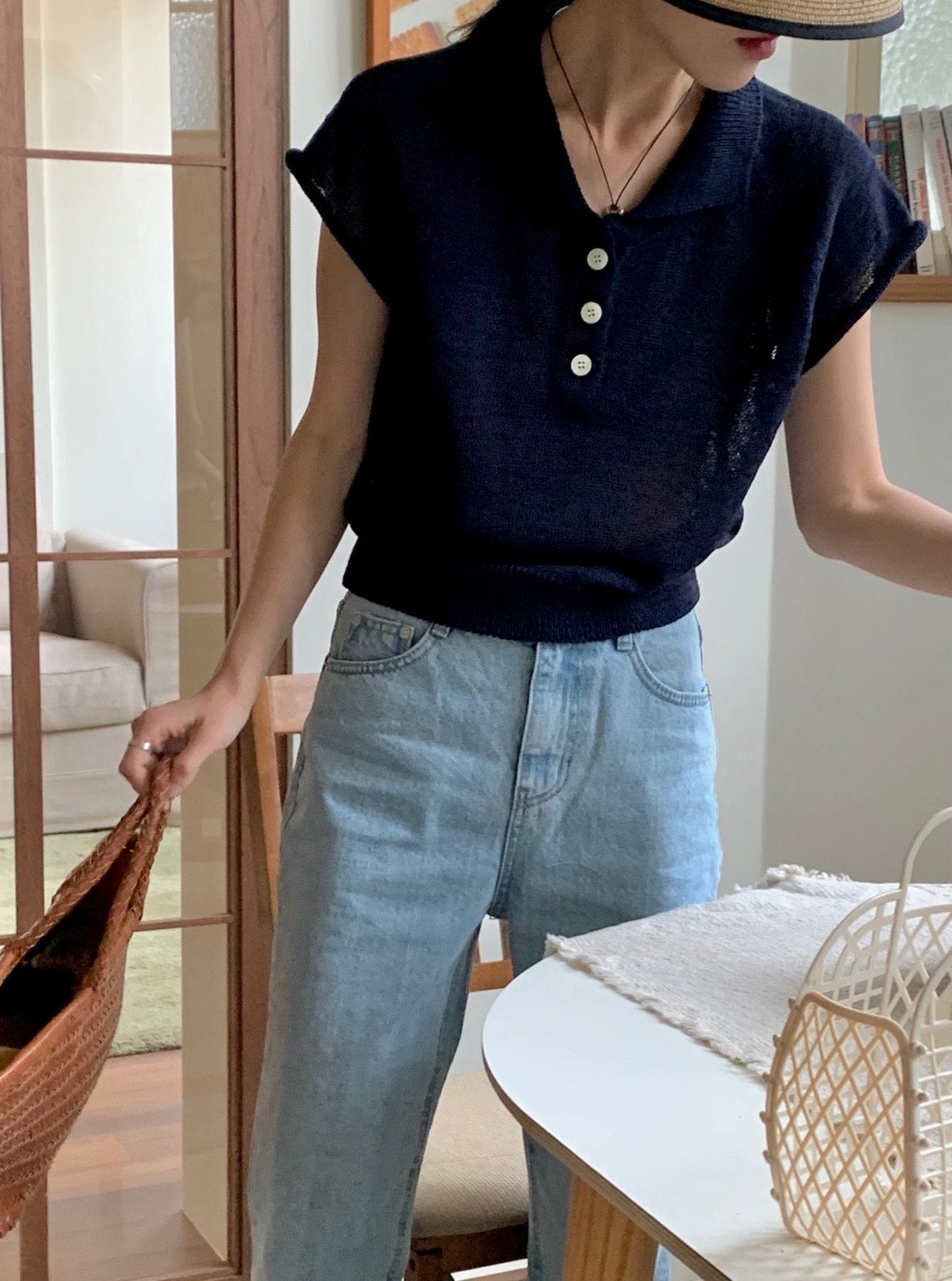 Collar Short Sleeve Knit