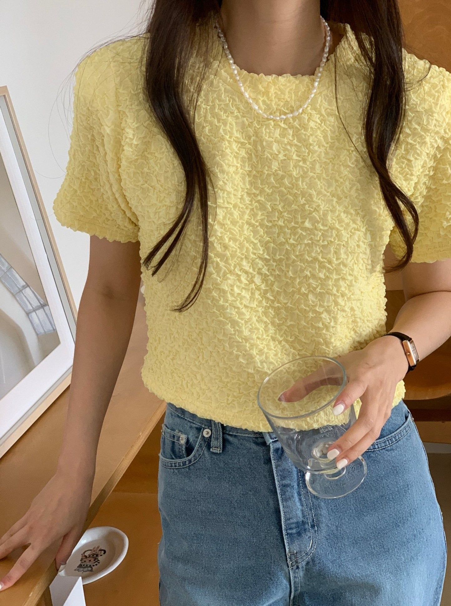 Textured Short Sleeve Blouse