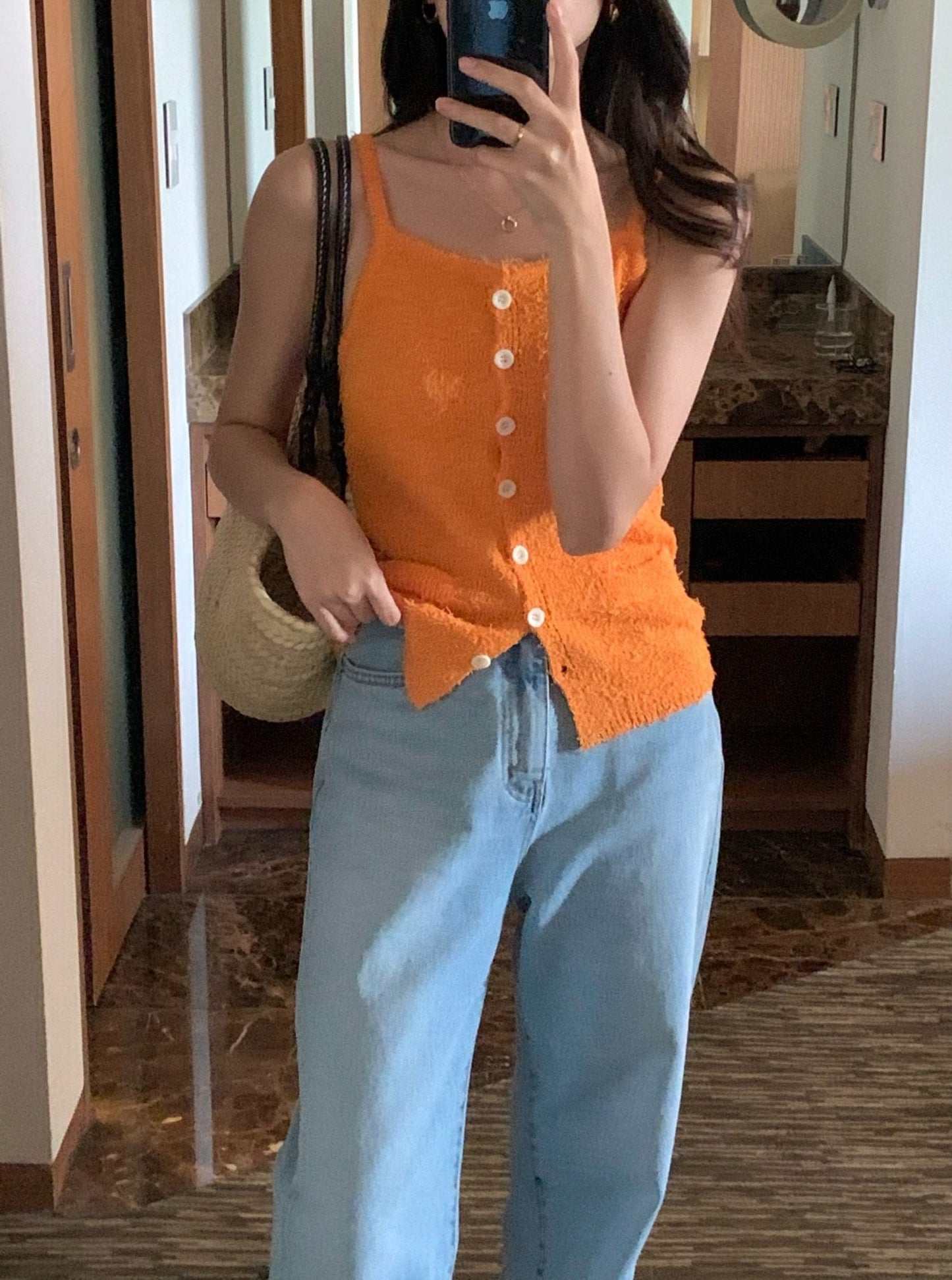 Button Bustier Knit Cami