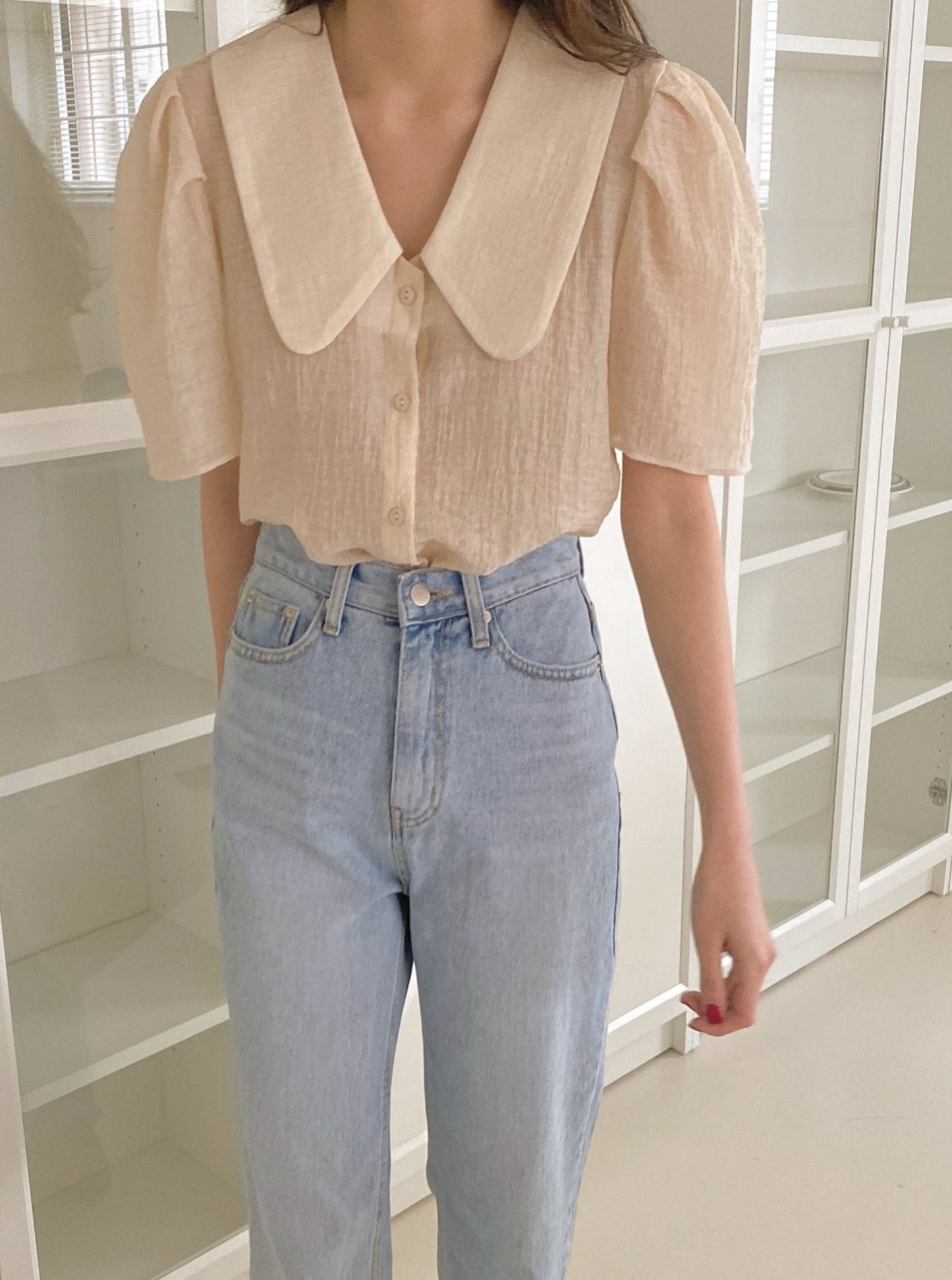 Crinkled Short Sleeve Blouse