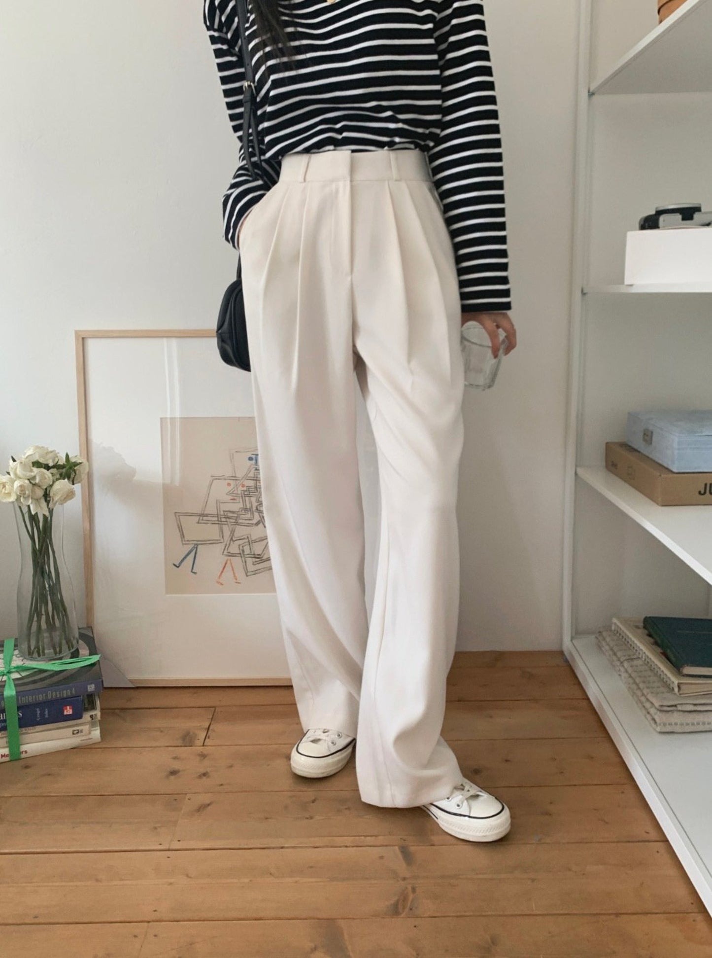 High Waisted Pleated Wide Trouser