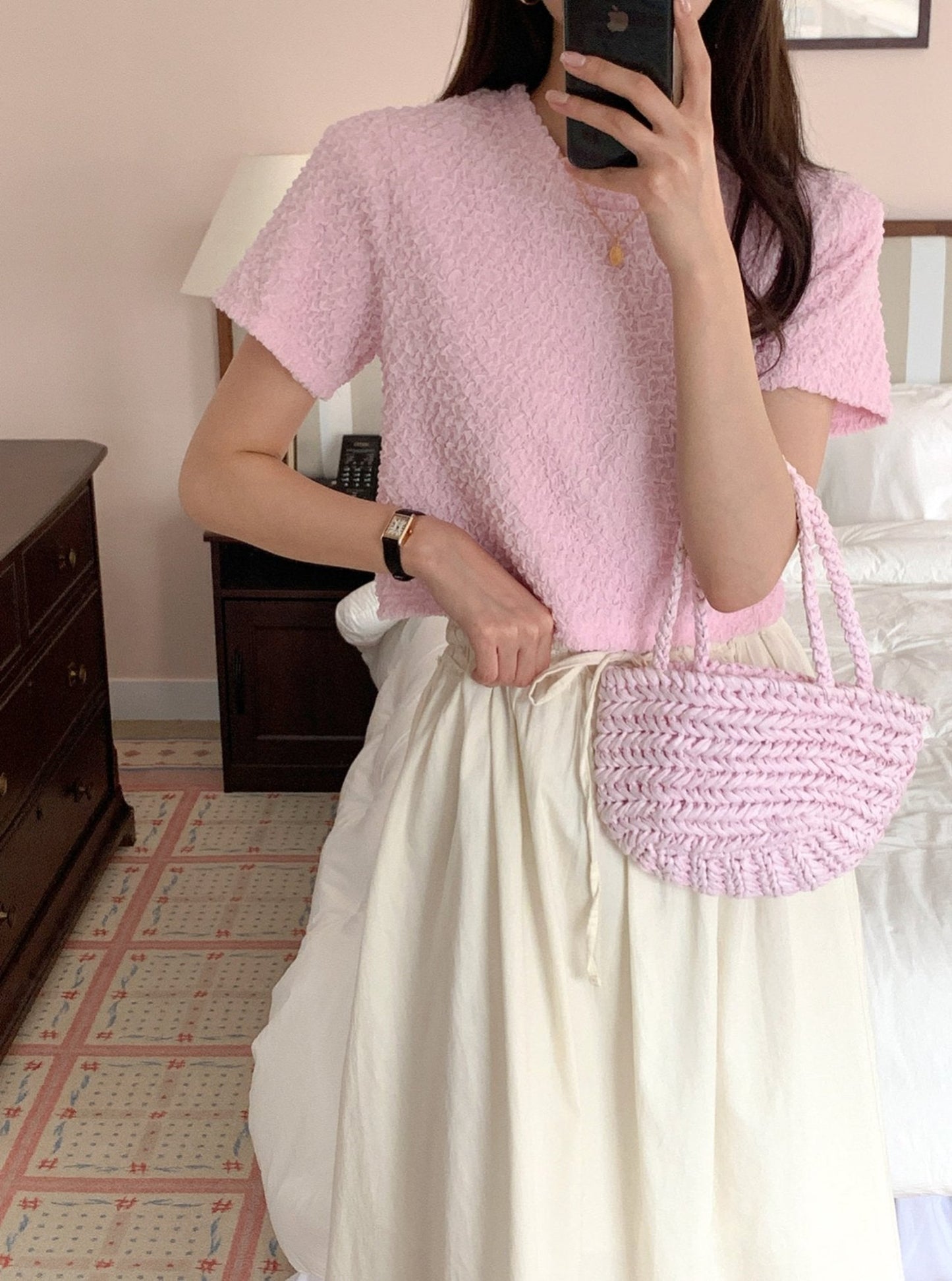 Textured Short Sleeve Blouse