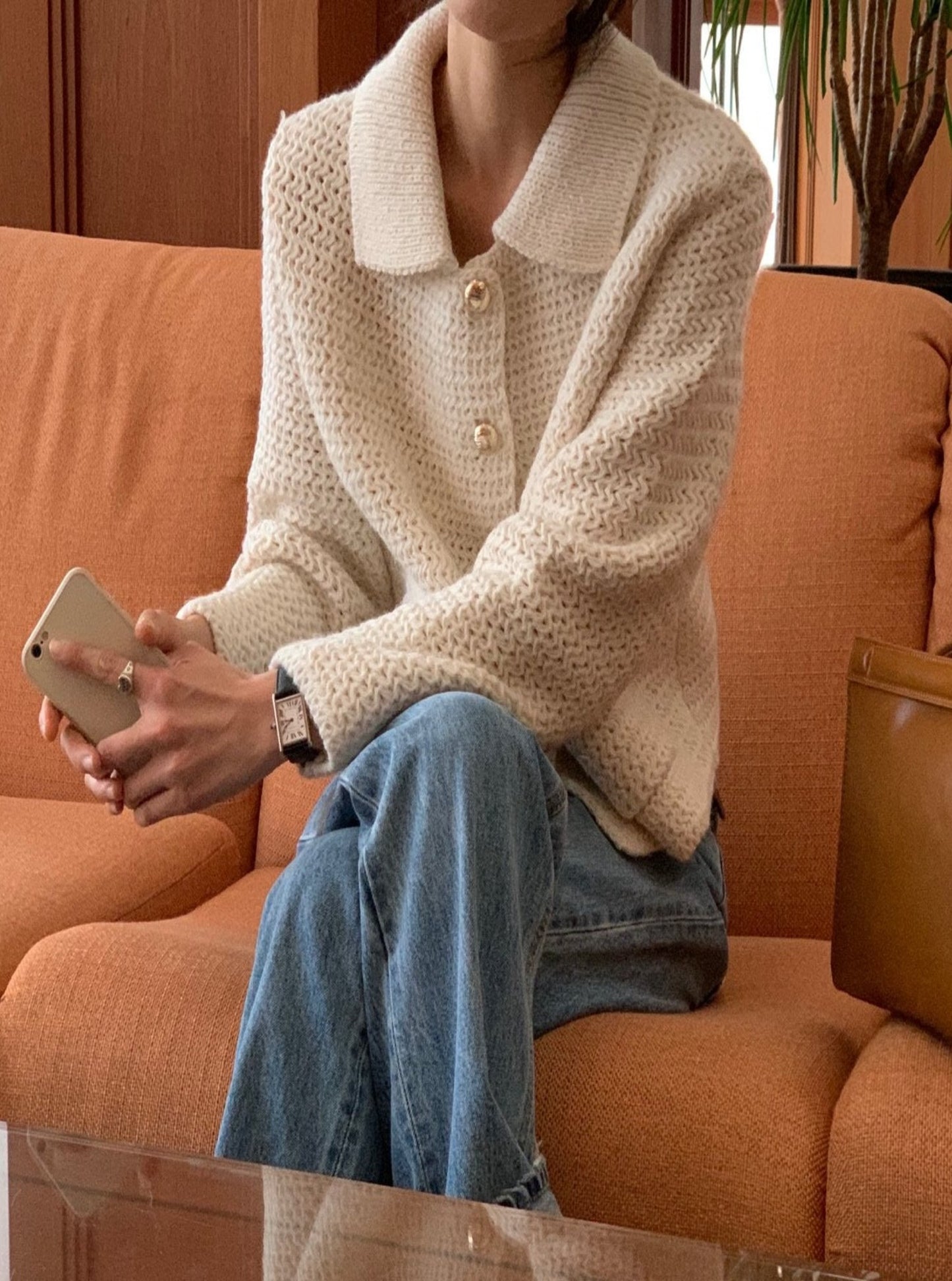 Collar Wool Gold Button Cardigan
