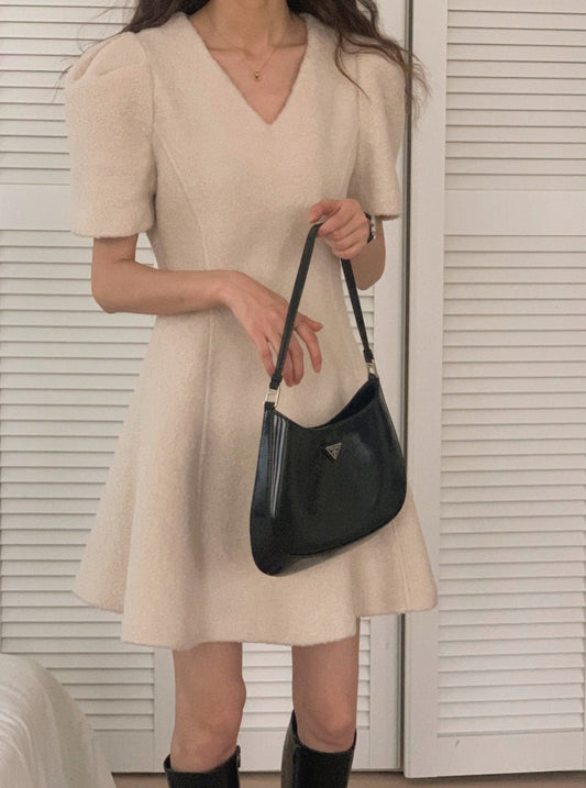 V-Neck Puff Dress