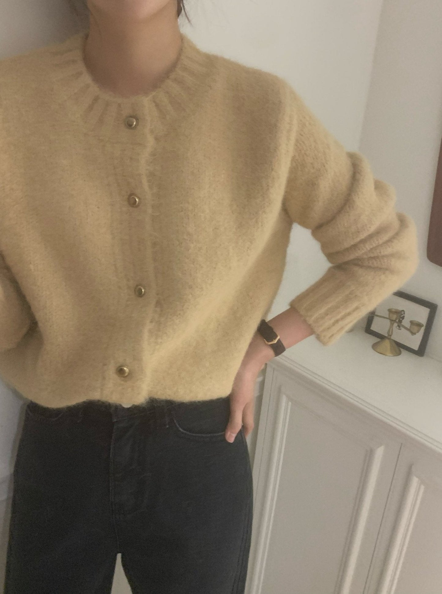 Gold Button Wool Cardigan