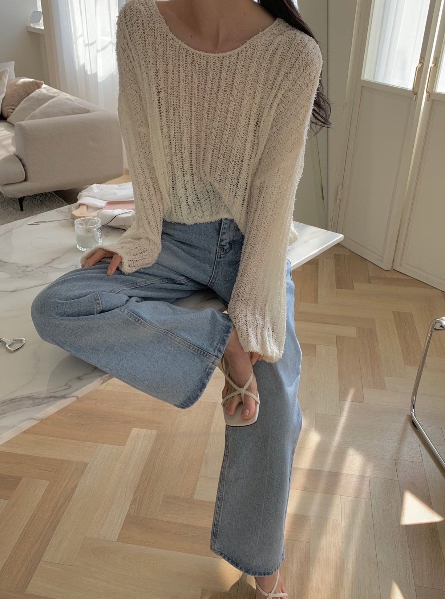 Boat Neck Rib Knit Top