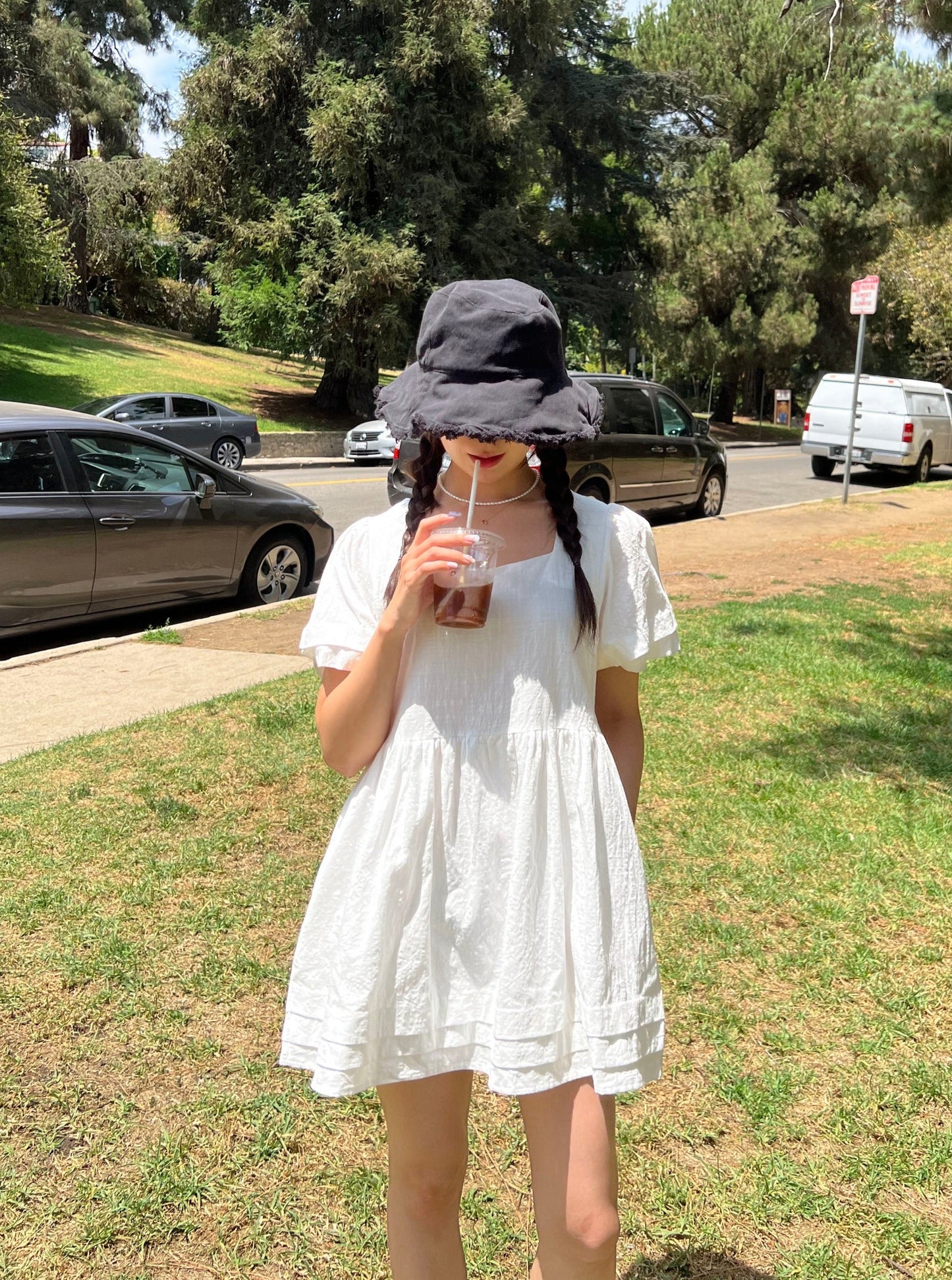 Square Neck Puff Mini Dress