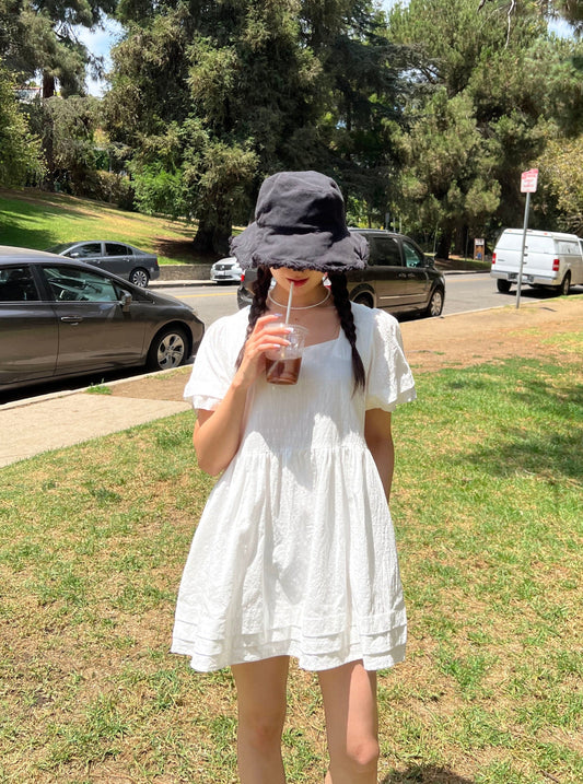 Square Neck Puff Mini Dress