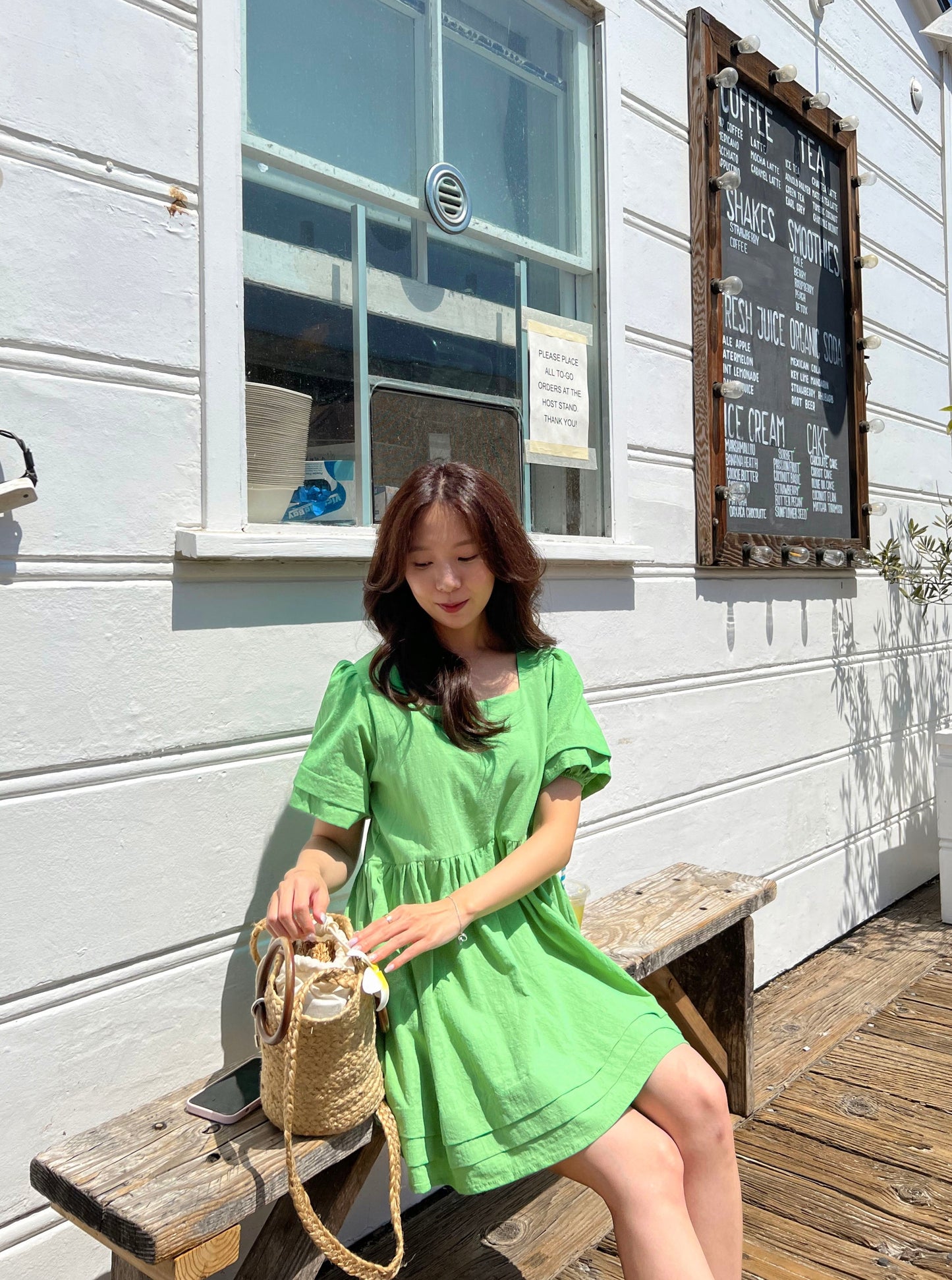 Square Neck Puff Mini Dress