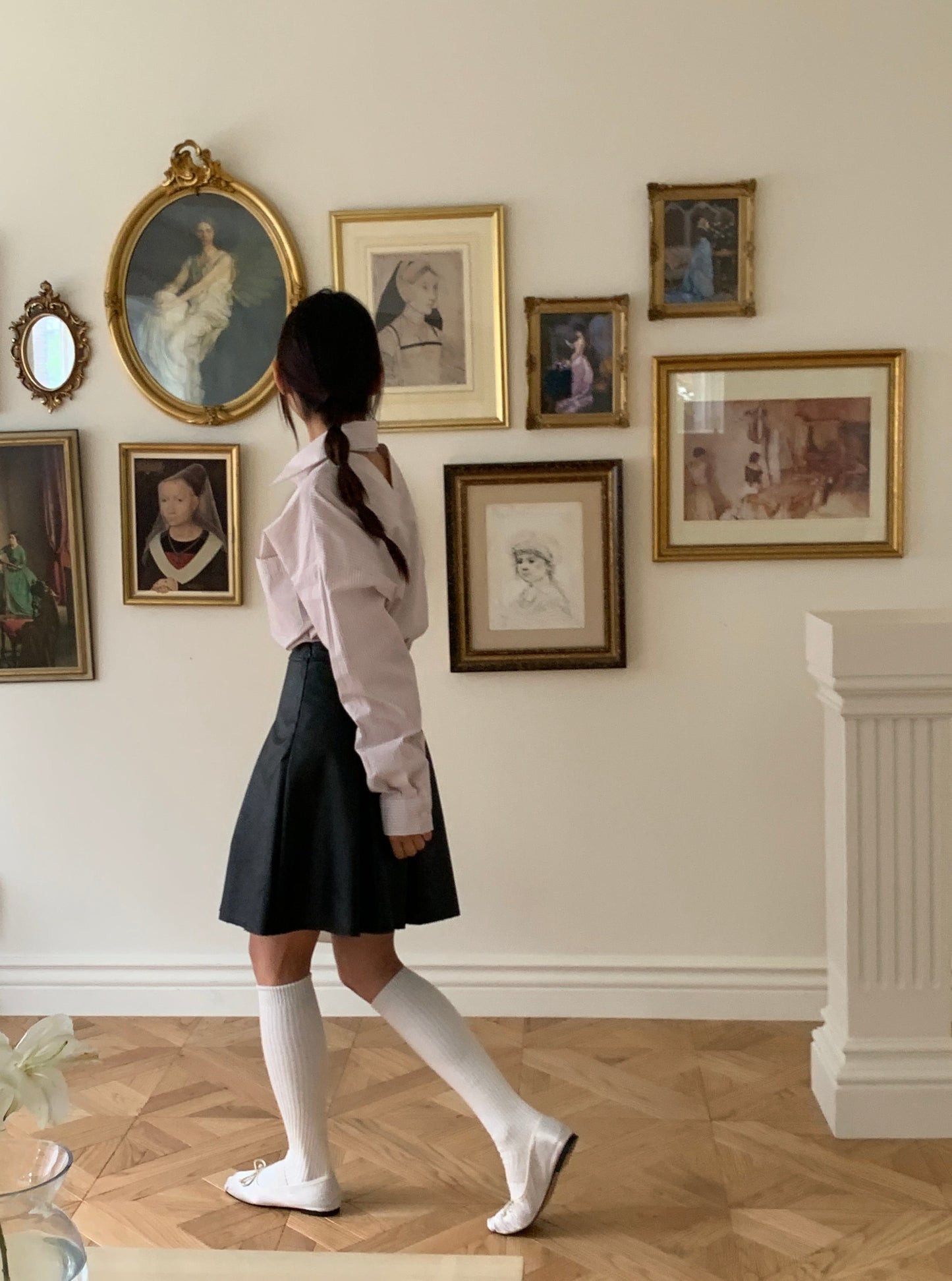 Pleats Leather Midi Skirt