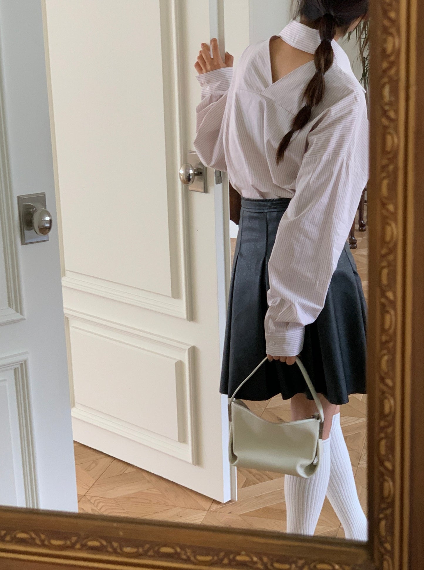 Oversized Stripe Back Cut-Out Shirt