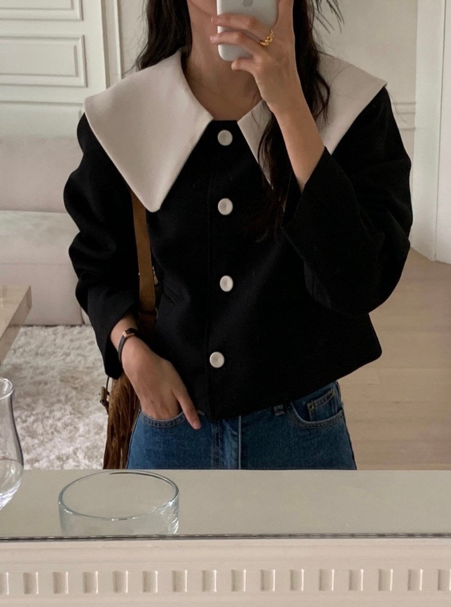Wide Collar Cropped Jacket