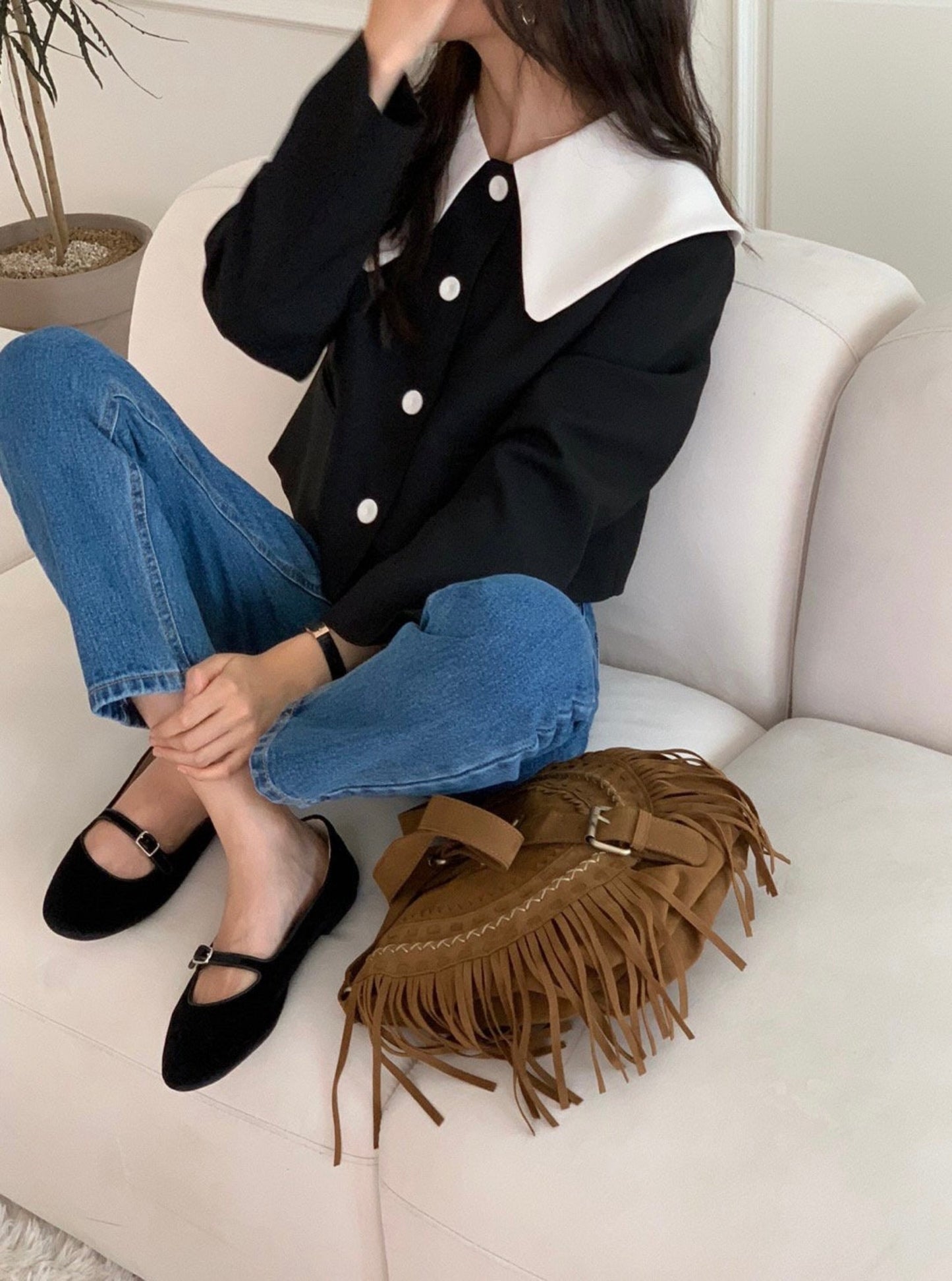 Wide Collar Cropped Jacket