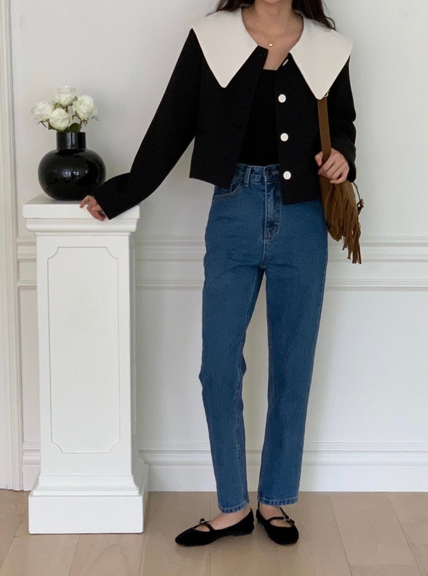 Wide Collar Cropped Jacket