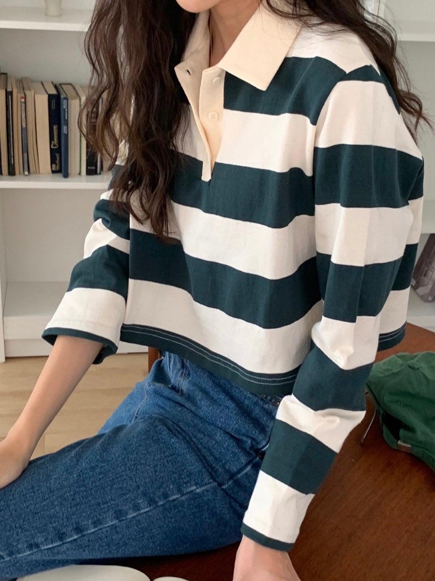 Stripe Cropped Polo Tee