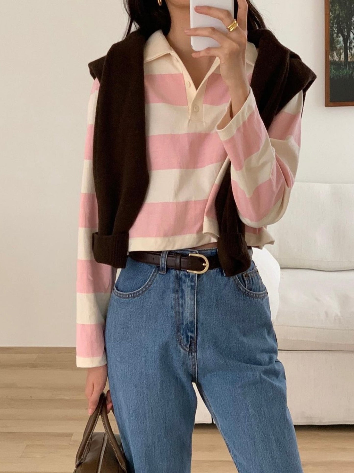 Stripe Cropped Polo Tee