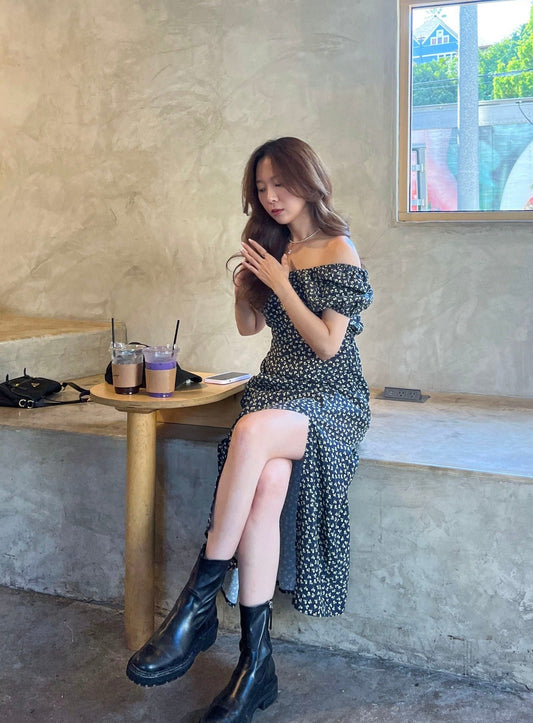 Off Shoulder Slit Midi Dress