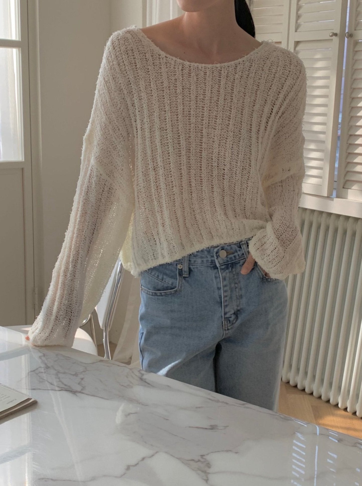 Boat Neck Rib Knit Top