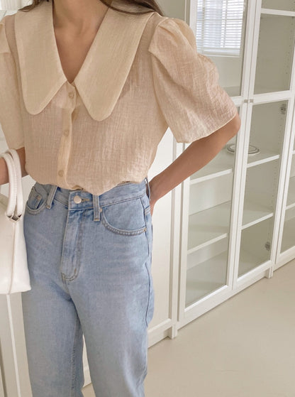 Crinkled Short Sleeve Blouse