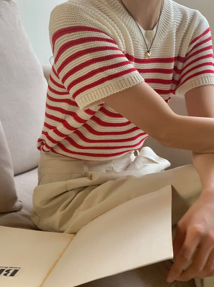 Stripe Short Sleeve Knit Top