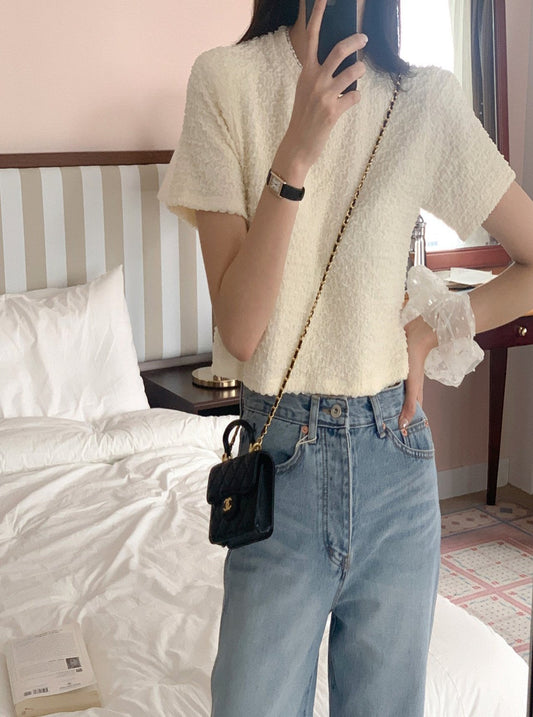 Textured Short Sleeve Blouse