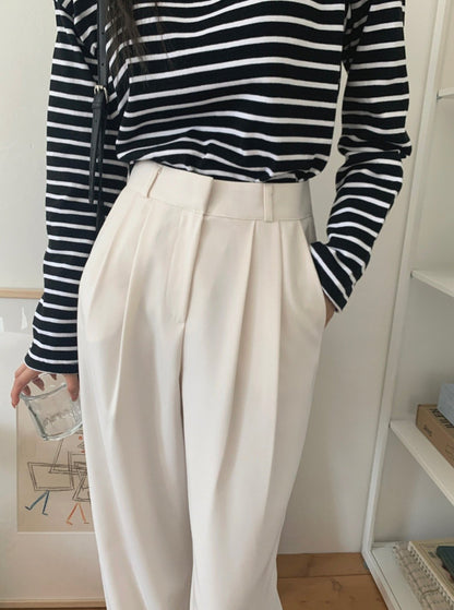 High Waisted Pleated Wide Trouser