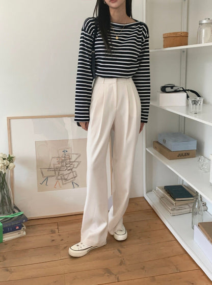 High Waisted Pleated Wide Trouser