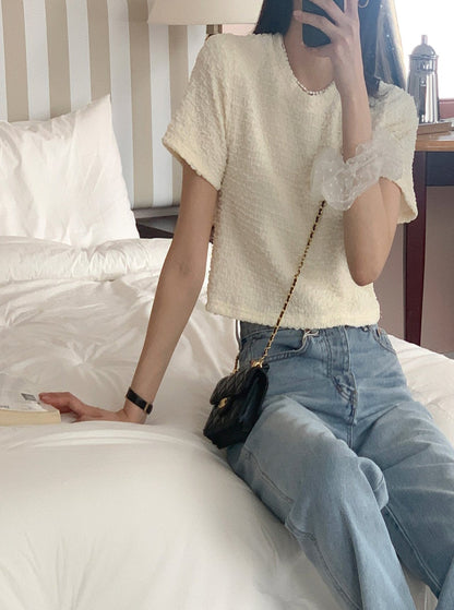 Textured Short Sleeve Blouse