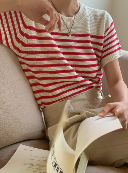 Stripe Short Sleeve Knit Top