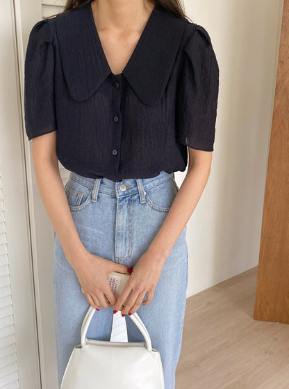 Crinkled Short Sleeve Blouse